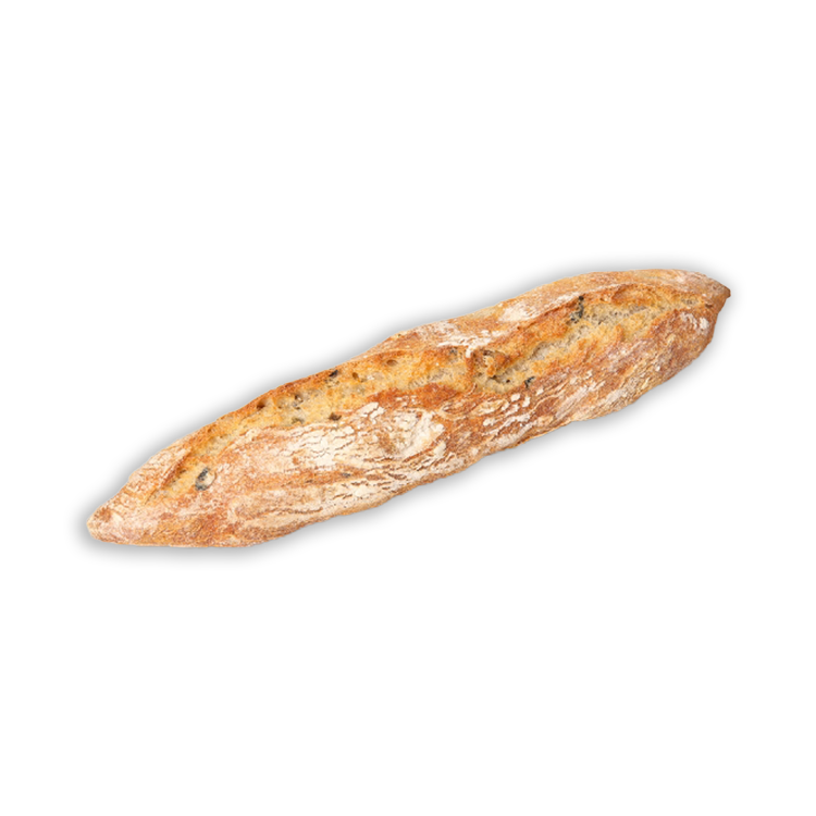 Petite Baguette mit grünen und schwarzen Oliven