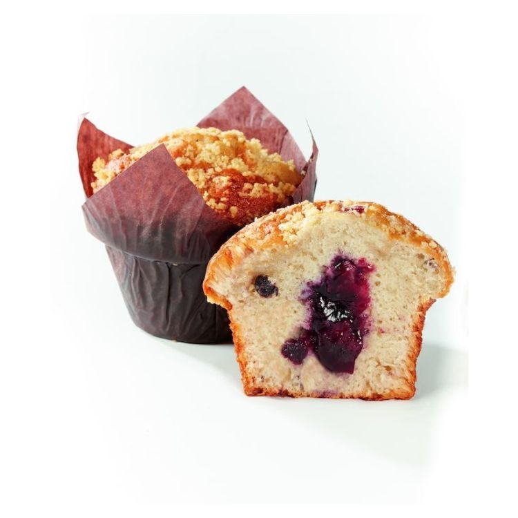 Muffin myrtille fourrage myrtille décor crumble