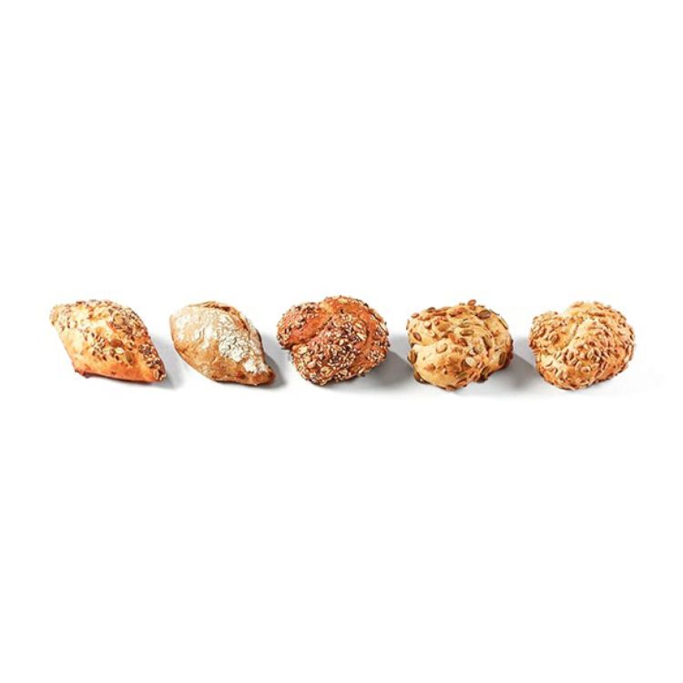 Assortiment de mini pains gourmets (5 variétés: courge, tournesol, graines, raisins-noix, carotte)
