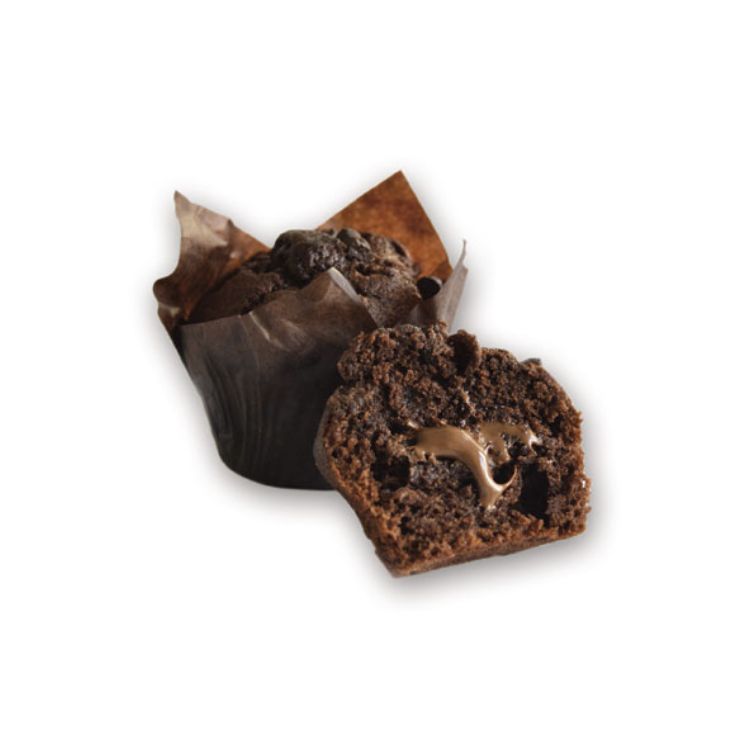 Chocolademuffin gevuld met choco en hazelnoten